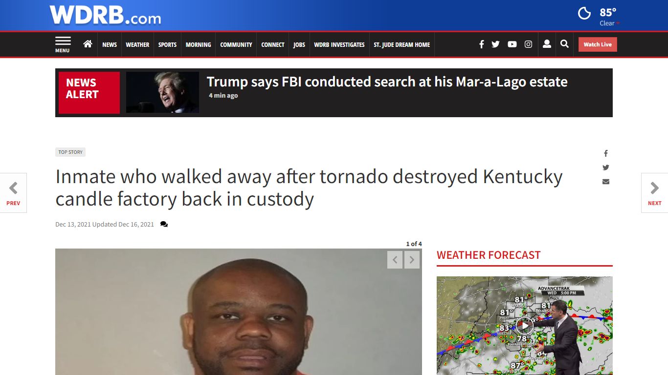 Inmate who walked away after tornado destroyed Kentucky ...
